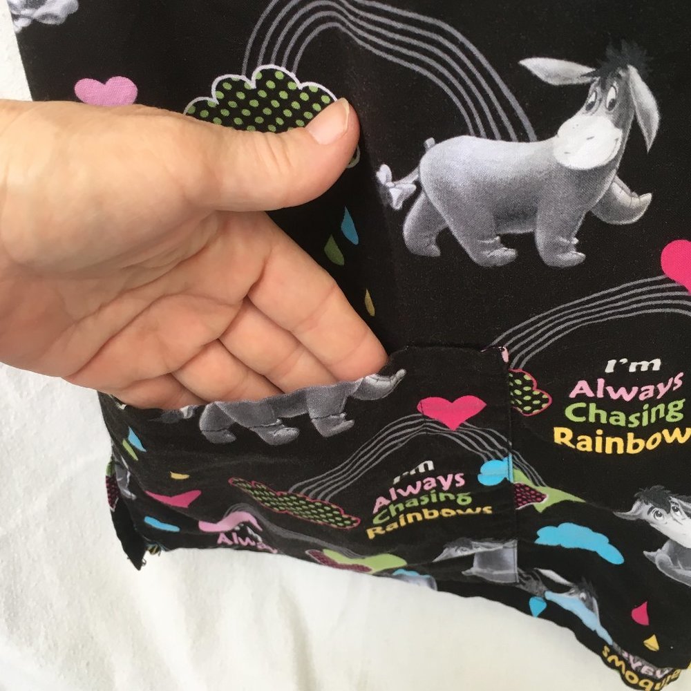 Disney Scrub Top.Eeyore Chasing Rainbows Large View 2